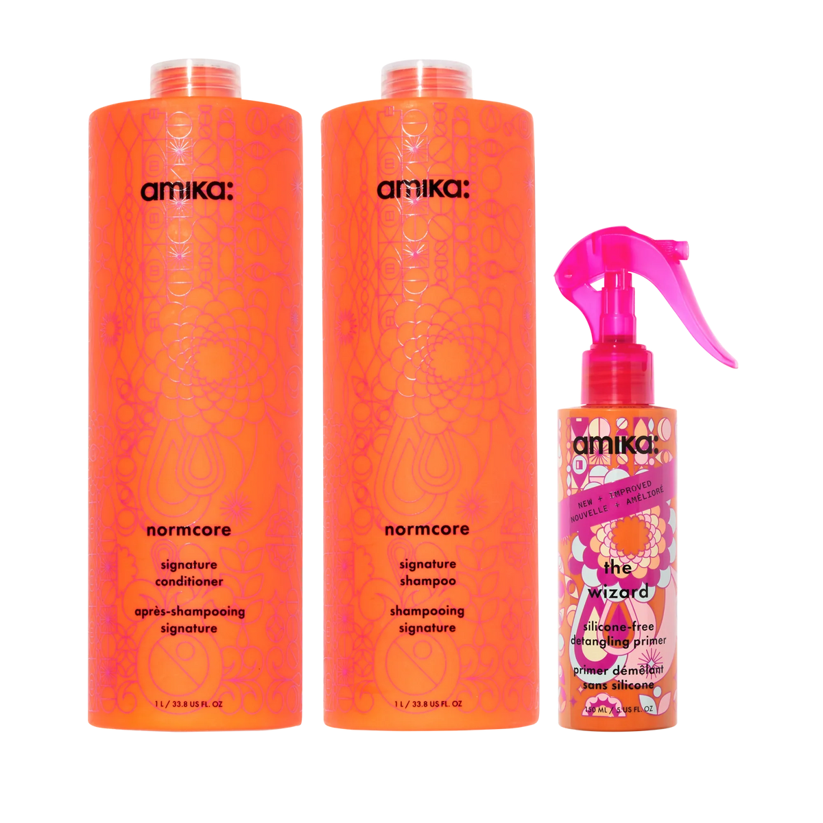super-sized signature set normcore nourishing shampoo + conditioner + the wizard silicone-free detangling primer (silicone free wizard)